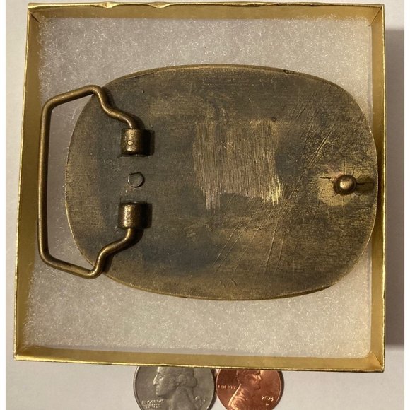 Vintage Metal Belt Buckle, Leather and Brass, National Skeet Shooting Associati - Picture 4 of 4